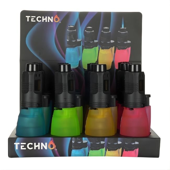TECHNO TRANSPARENT COLOR TORCH LIGHTER 12CT/ DISPLAY - Image 2