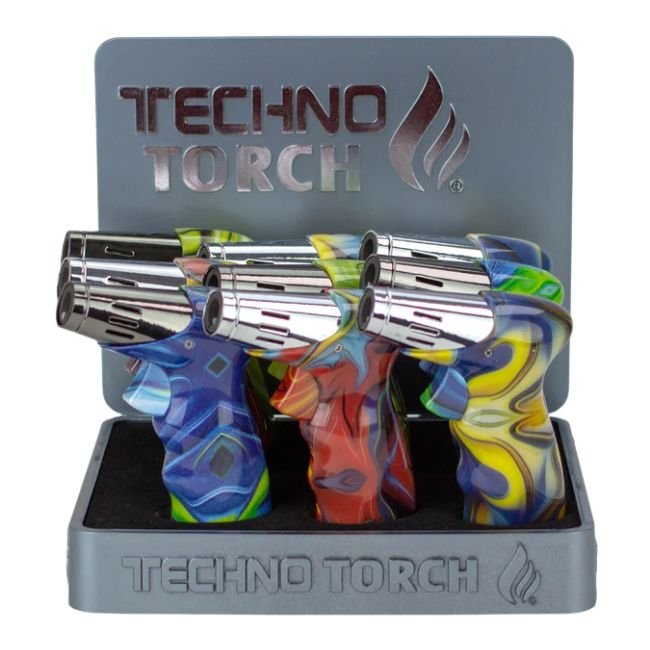 TECHNO MARBLE DESIGN SINGLE FLAME TORCH LIGHTER 9CT/ DISPLAY - Image 2
