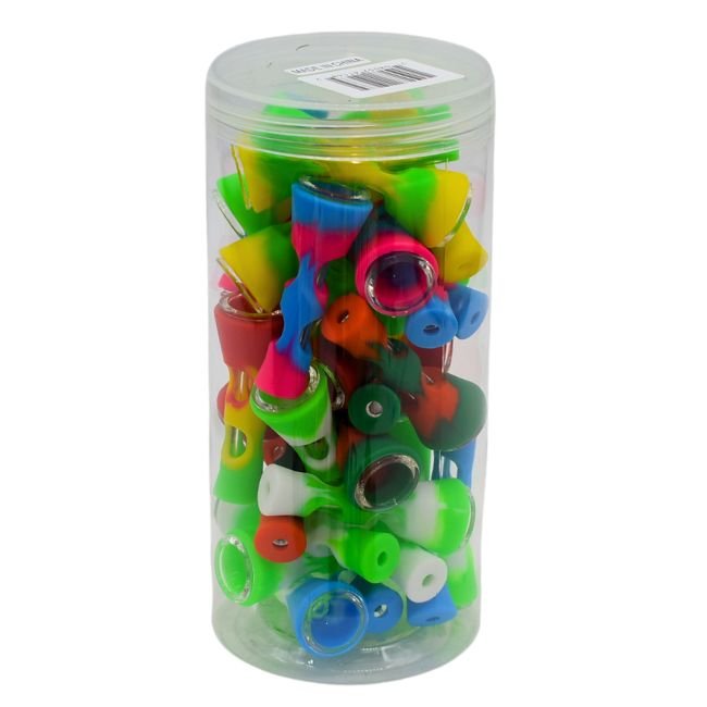 2.5'' FANCY SILICONE WITH GLASS CHILLUM 30CT/ JAR - Image 2