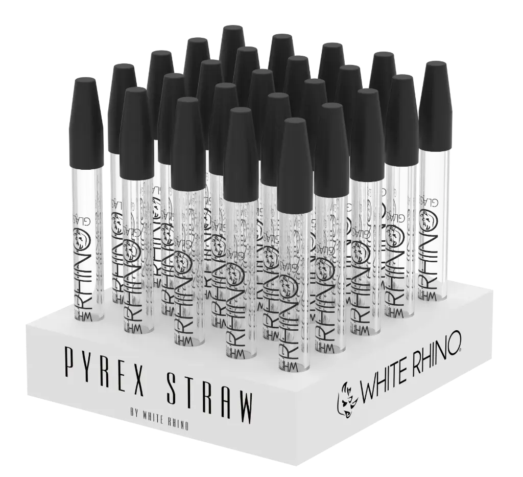 WHITE RHINO- PYREX DAB STRAW WITH SILICONE CAP - 25 COUNT DISPLAY