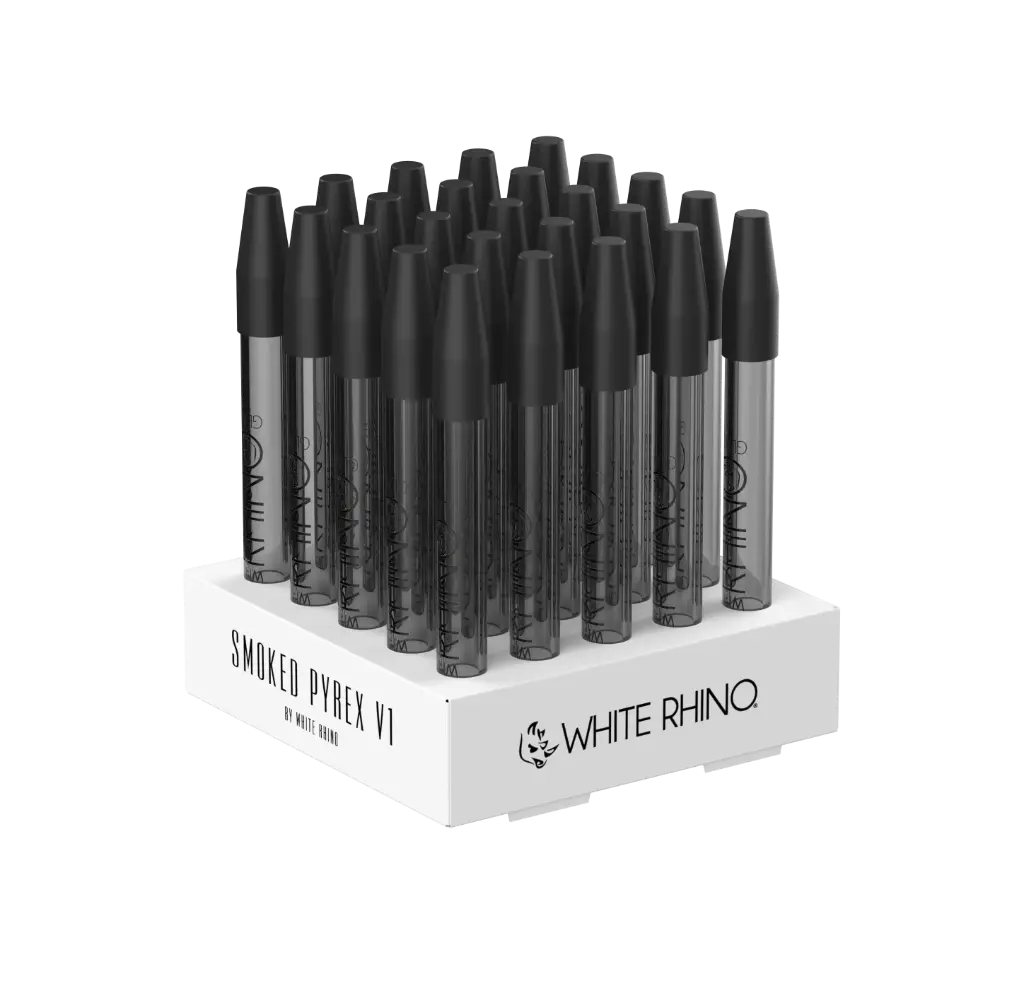 WHITE RHINO- PYREX V1 DAB STRAW WITH SILICONE CAP SMOKED - 25 COUNT DISPLAY