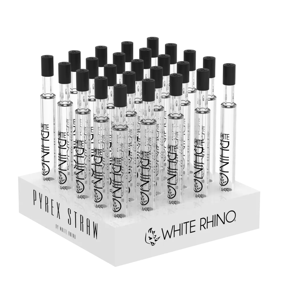 WHITE RHINO- PYREX V2 DAB STRAW WITH SILICONE CAP - 25 COUNT DISPLAY
