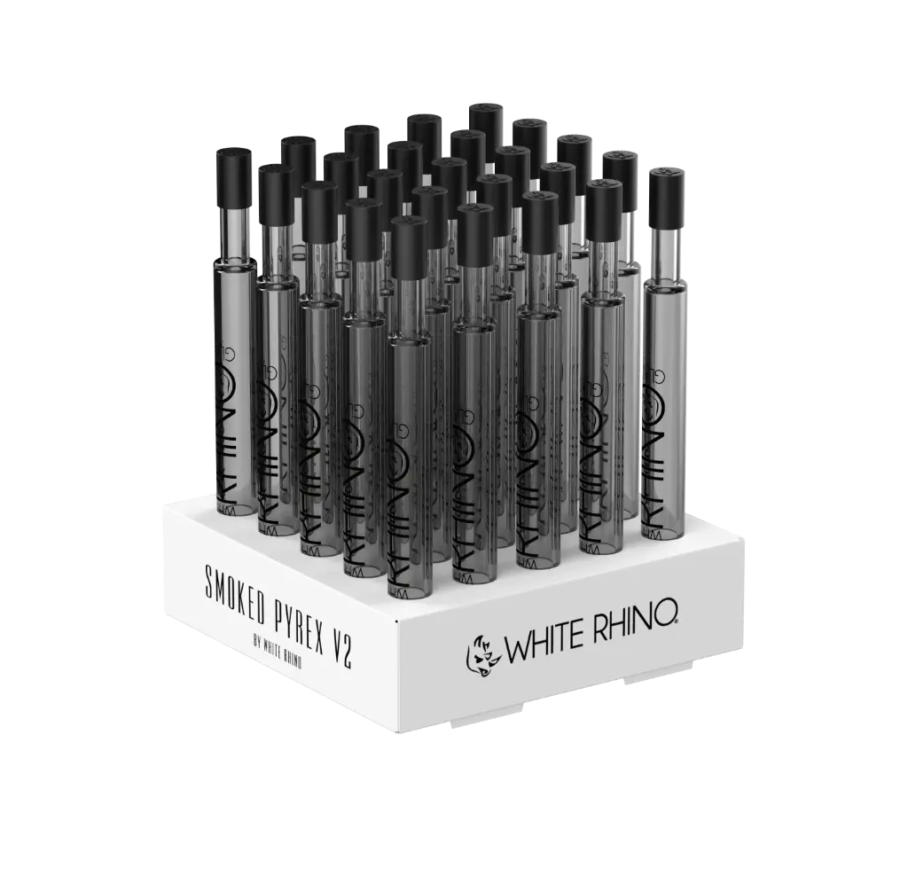 WHITE RHINO- PYREX V2 DAB STRAW WITH SILICONE CAP SMOKED - 25 COUNT DISPLAY
