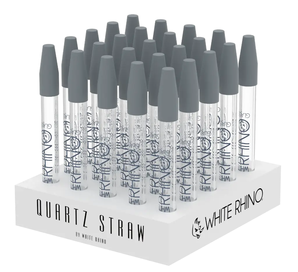 WHITE RHINO- QUARTZ DAB STRAW WITH SILICONE CAP - 25 COUNT DISPLAY