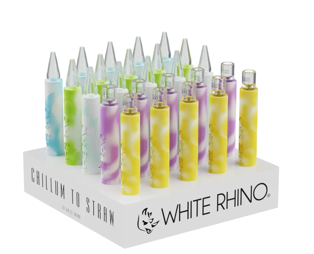 WHITE RHINO- CHILLUM TO STRAW GLOW IN THE DARK - 25 COUNT DISPLAY (QUARTZ)