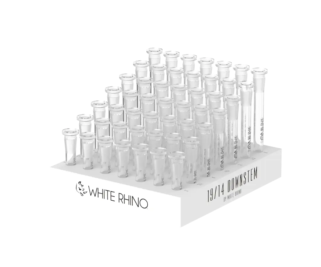 WHITE RHINO- 19/14 GLASS ON GLASS DOWNSTEM - 49 COUNT DISPLAY