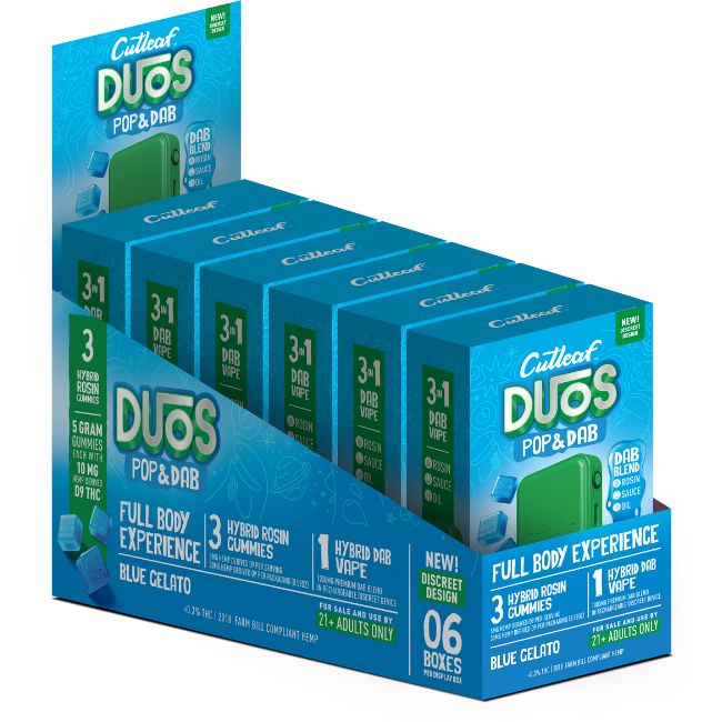 CUTLEAF DUOS POP &amp; DAB 3PK GUMMIES + 1GM DAB VAPE DISPO 6CT/ BOX