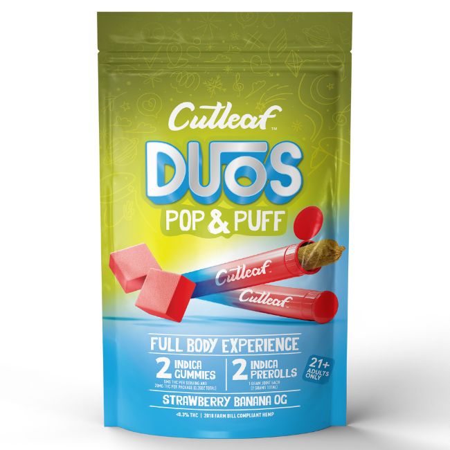 CUTLEAF DUOS POP &amp; PUFF 2PK GUMMIES + 2GM 2PK PRE ROLLS JOINTS 10CT/ BOX
