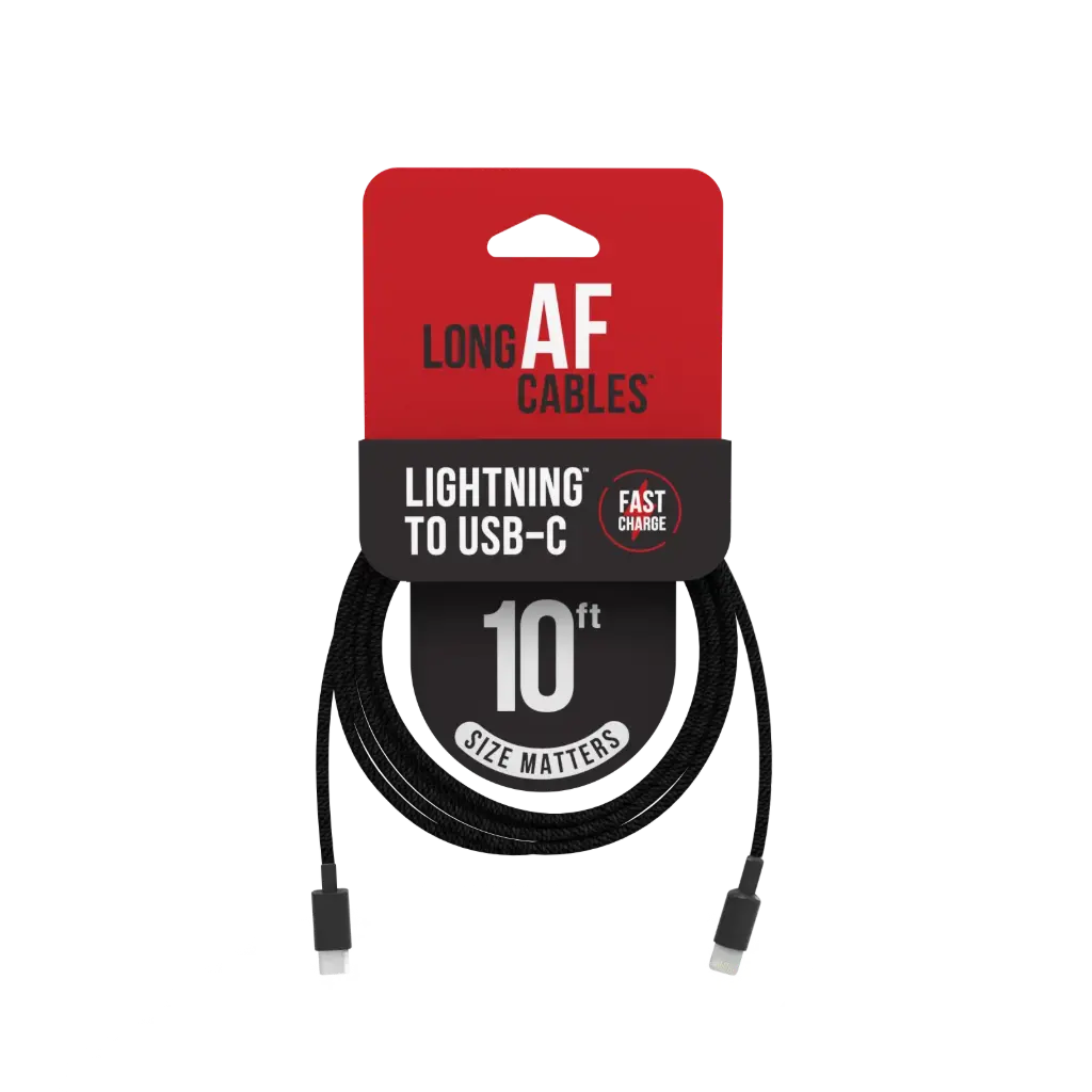 Emobii- Long AF 10 ft iPhone-to-USB-C Cable – Black – Box of 6 Units