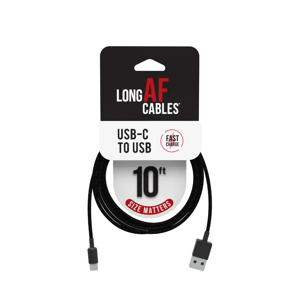 Emobii- Long AF 10 ft USB-C-to-USB Cable – Black – Box of 6 Units