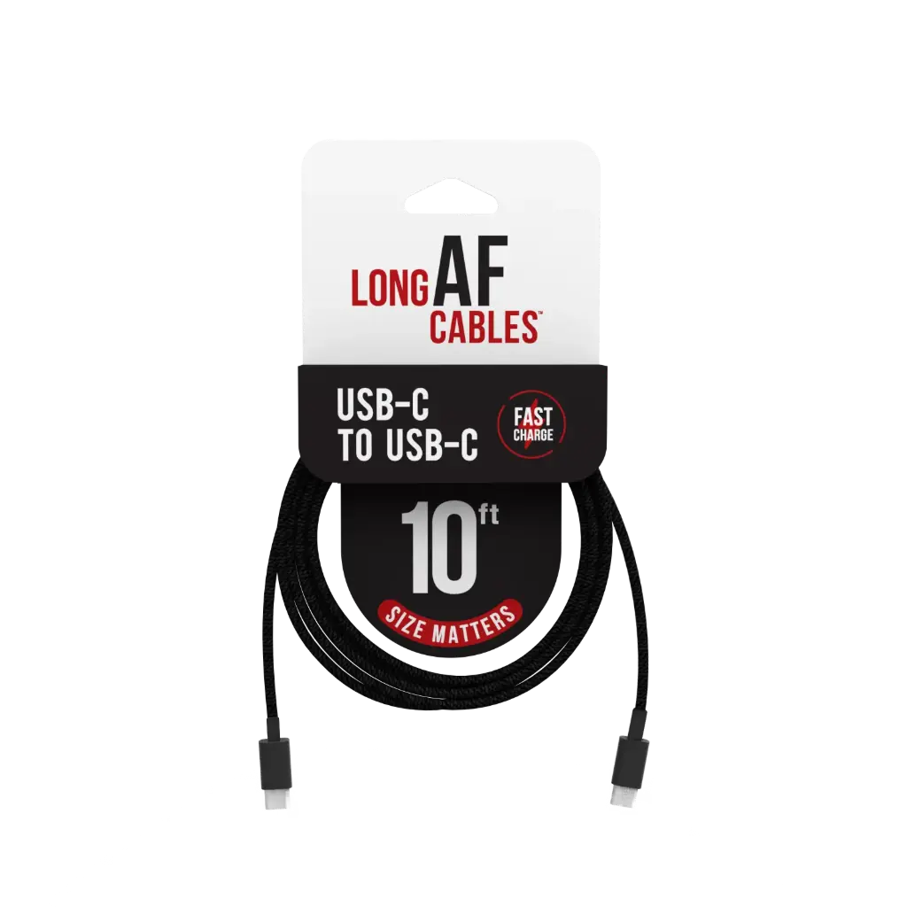Emobii- Long AF 10 ft USB-C-to-USB-C Cable – Black – Box of 6 Units