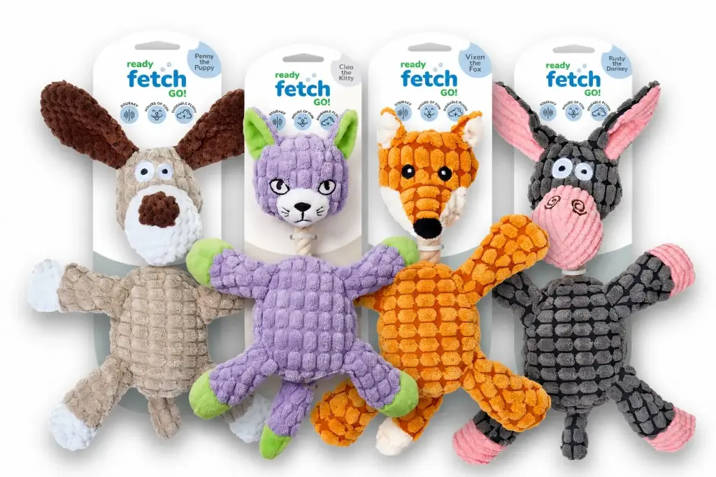 Emobii- Animal Plush Pet Toy – Penny the Puppy, Cleo the Kitty, Vixen the Fox & Rusty the Donkey – Box of 4 Units