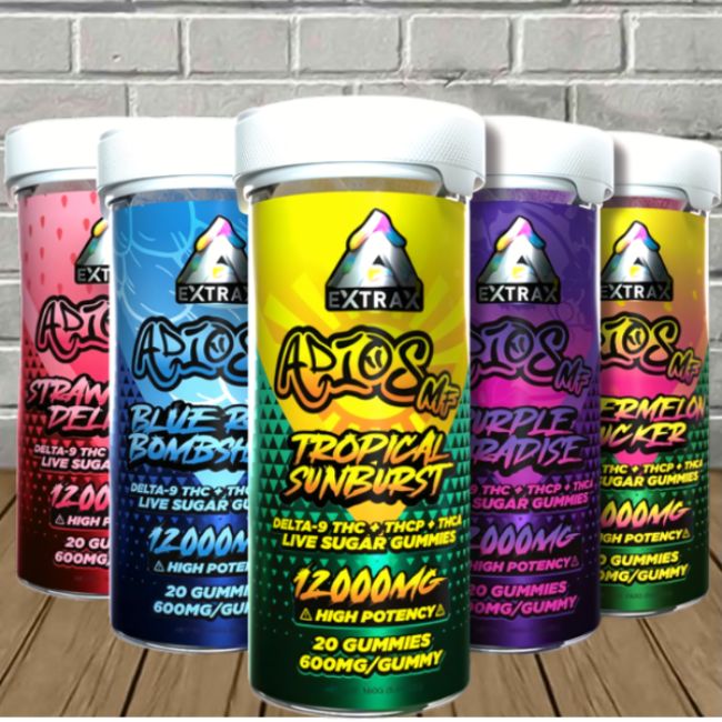 EXTRAX ADIOS MF D9 + THC + THCP + THCA  LIVE SUGAR 12000MG GUMMIES 20CT JAR