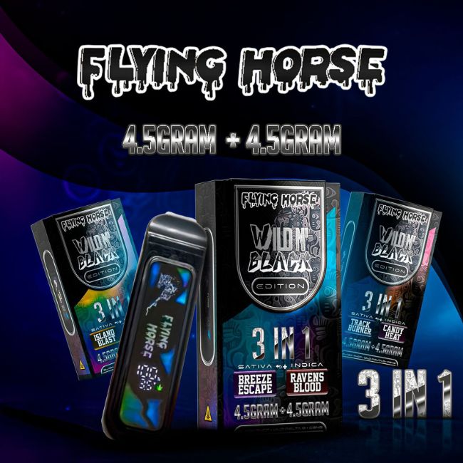FLYING HORSE WILD N' BLACK THCP + WILD D8 + CBNG 3 IN 1 FLAVOR 9GM DISPO 5CT/ BOX