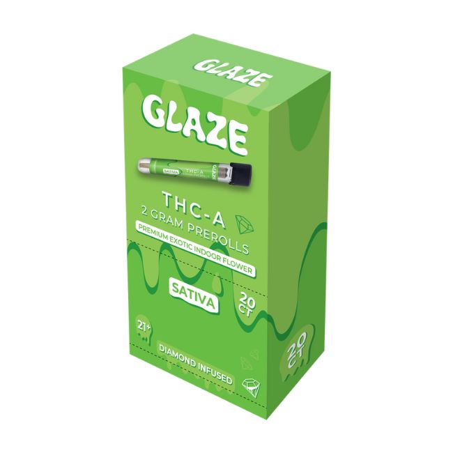 GLAZE PREMIUM THC-A EXOTIC DIAMOND INFUSED KING SIZE 1.5GM PRE ROLLS JOINTS 20CT/ BOX