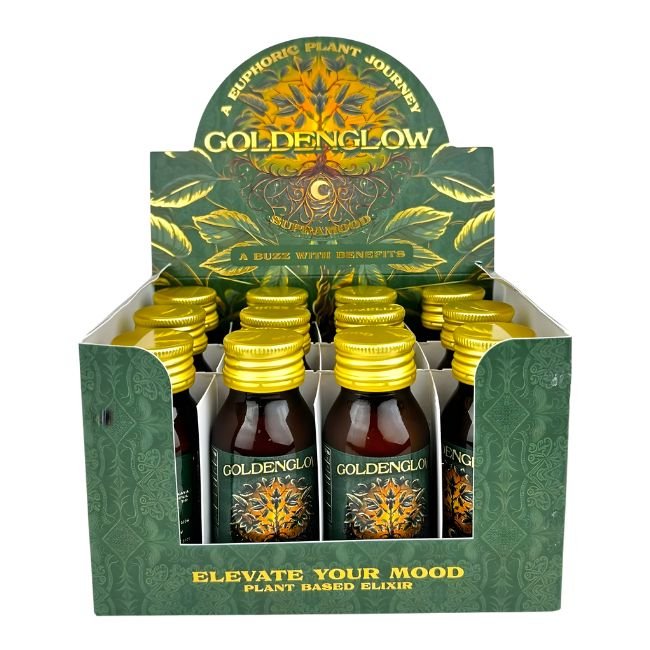 GOLDENGLOW BY SUPRAMOOD KAVA &amp; KRATOM PLANT BASED ELIXIR (2FL.OZ) SHOT 12CT/ BOX