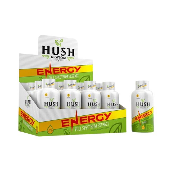HUSH ENERGY EXTRACT 2X STRENGTH LIQUID 60ML KRATOM SHOT 12CT/ BOX