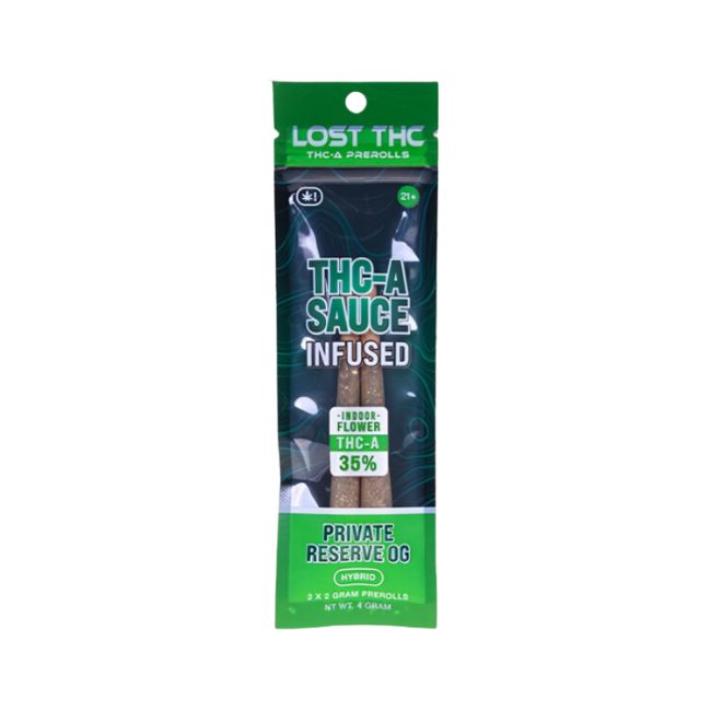 LOST THC-A SAUCE INFUSED 35% 2 X 2GM INDOOR FLOWER PRE ROLLS JOINT 10CT/ BOX