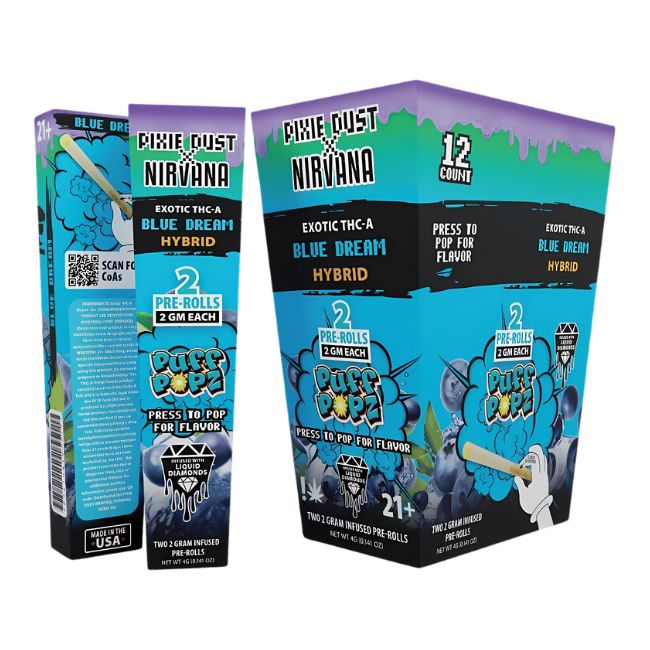 PIXIE DUST X NIRVANA EXOTIC THCA  2GM X 2PK PRE ROLL JOINTS 12CT/ BOX
