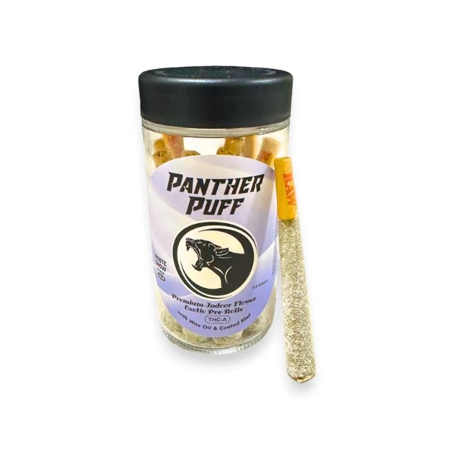 PANTHER PUFF PREMIUM INDOOR FLOWER EXOTIC THCA 1.5GM SNOW PRE ROLL JOINTS 12CT JAR