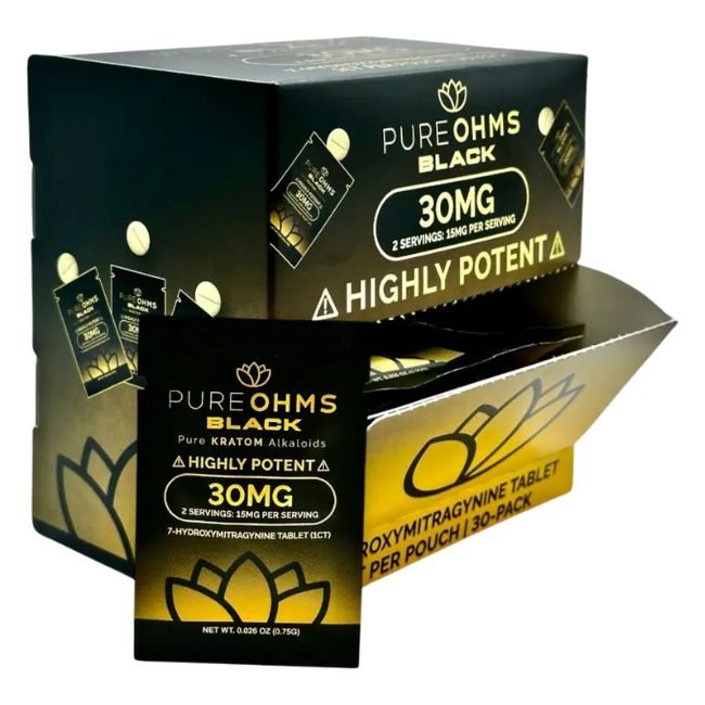 PURE OHMS BLACK 7 HYDROXYMITGRAGYNINE 30MG PER TABLET 1PK/ 30CT BOX