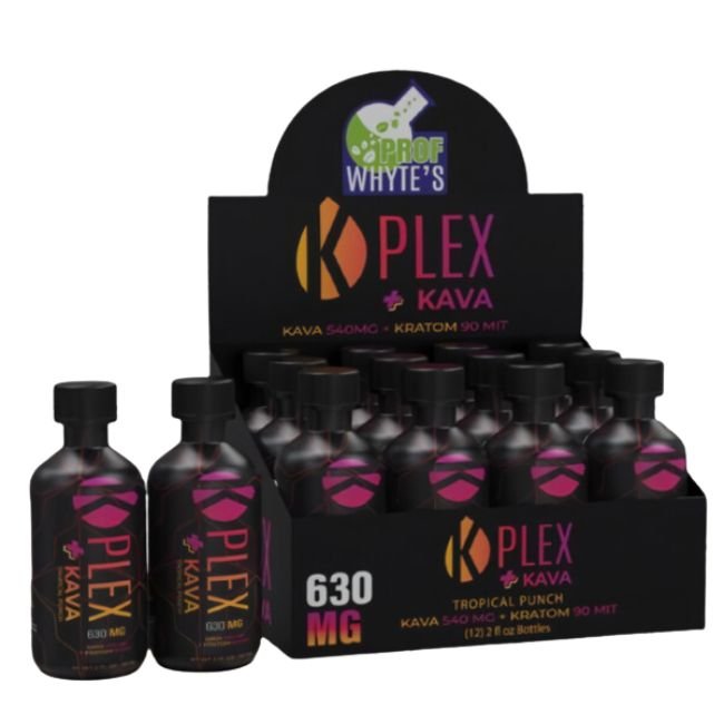 PROF WHYTE'S K PLEX + KAVA 540MG + KRATOM 90 MIT SHOT 630MG TROPICAL PUNCH 12CT/ BOX