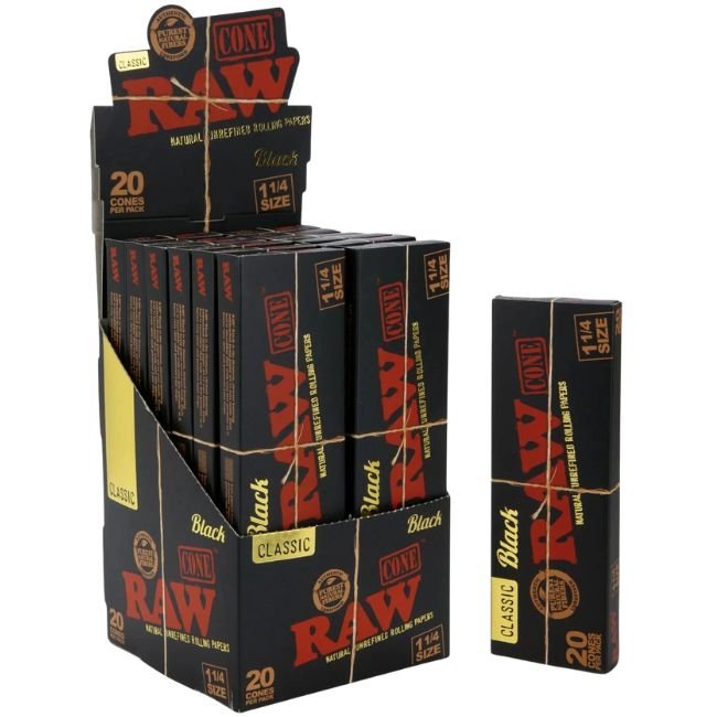 RAW BLACK CLASSIC CONE 1 1/4 20 CONES PER PACK 12CT/ BOX