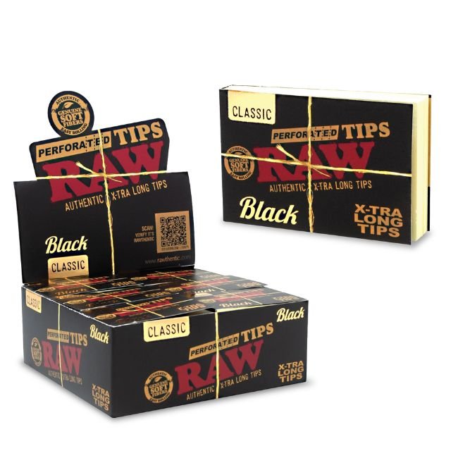 RAW BLACK PERFORATED EXTRA LONG TIPS 36CT/ BOX