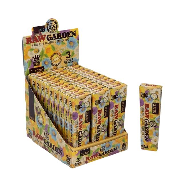 RAW CLASSIC GARDEN KING SIZE CONE WITH PLANTABLE TIPS 3PK 30CT/ BOX