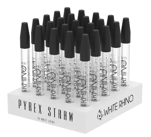 [NS1001] WHITE RHINO- PYREX DAB STRAW WITH SILICONE CAP - 25 COUNT DISPLAY