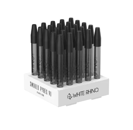 [NS1101] WHITE RHINO- PYREX V1 DAB STRAW WITH SILICONE CAP SMOKED - 25 COUNT DISPLAY