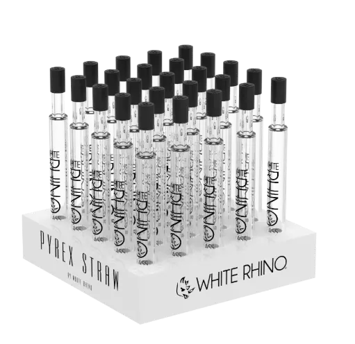 [NS1002] WHITE RHINO- PYREX V2 DAB STRAW WITH SILICONE CAP - 25 COUNT DISPLAY