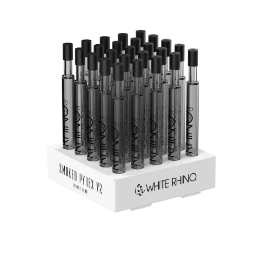 [NS1102] WHITE RHINO- PYREX V2 DAB STRAW WITH SILICONE CAP SMOKED - 25 COUNT DISPLAY