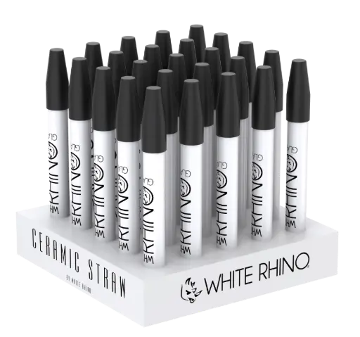[NS3001] WHITE RHINO- WHITE CERAMIC DAB STRAW WITH SILICONE CAP - 25 COUNT DISPLAY