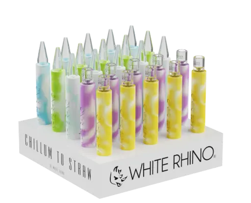 [FP1012] WHITE RHINO- CHILLUM TO STRAW GLOW IN THE DARK - 25 COUNT DISPLAY (QUARTZ)
