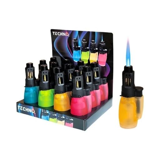 [03006A] TECHNO TRANSPARENT COLOR TORCH LIGHTER 12CT/ DISPLAY