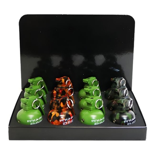 [06666] TECHNO GRENADE SOFT FLAME WITH SOUND TORCH LIGHTER 12CT/ DISPLAY