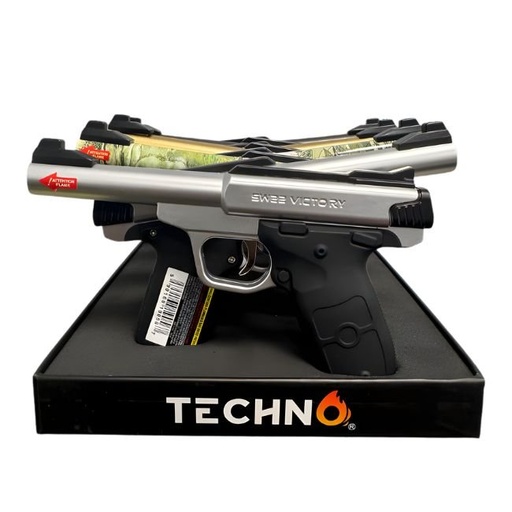 [19056] TECHNO METALLIC PISTOL GUN TORCH LIGHTER 8CT/ DISPLAY