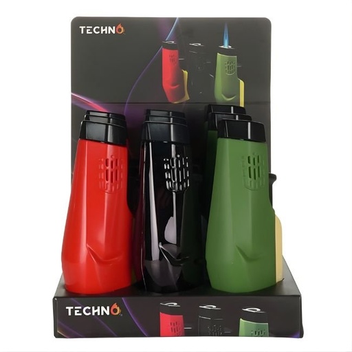 [19624A] TECHNO SINGLE FLAME TORCH LIGHTER 9CT/ DISPLAY