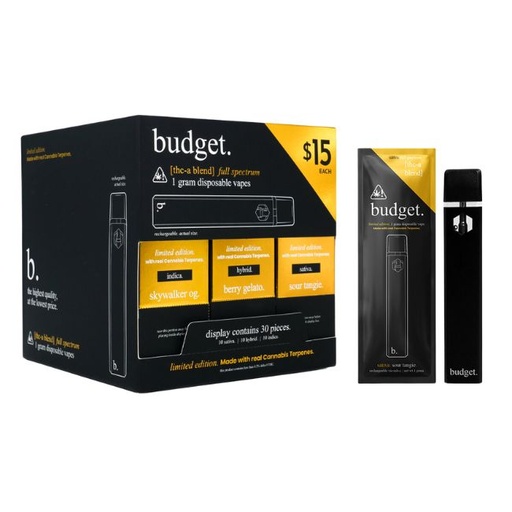 BUDGET THC-A BLEND LIMITED EDITION 1GM VAPE DISPO ASSORTED FLAVORS 30CT/ BOX