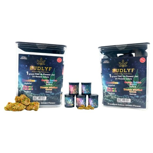 BUDLYF THC-A PREMIUM INDOOR ASSOTED FLAVOR 1GM X 25CT FLOWER JAR