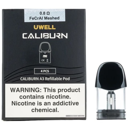 [CALIBURNA3POD2] UWELL CALIBURN A3S 2ML (0.8OHM) FeCrAI MESHED REPLACEMENT PODS 4PK/ BOX