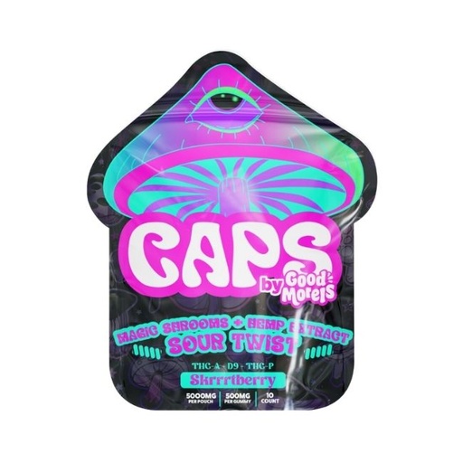 CAPS MAGIC SHROOMS THCA + D9 + THCP SOUR TWIST 5000MG GUMMIES 10CT/ BOX