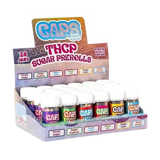 CAPS BY GOOD MORELS THCP 1GM SUGAR PRE ROLLS JOINT 5CT JAR MIX FLAVOR 24CT DISPLAY