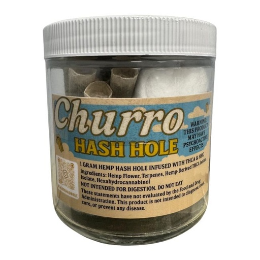 CHURRO HASH HOLES INFUSED WITH THCA &amp; HHC 1GM PRE ROLL JOINTS 30CT/ JAR