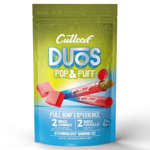 CUTLEAF DUOS POP &amp; PUFF 2PK GUMMIES + 2GM 2PK PRE ROLLS JOINTS 10CT/ BOX