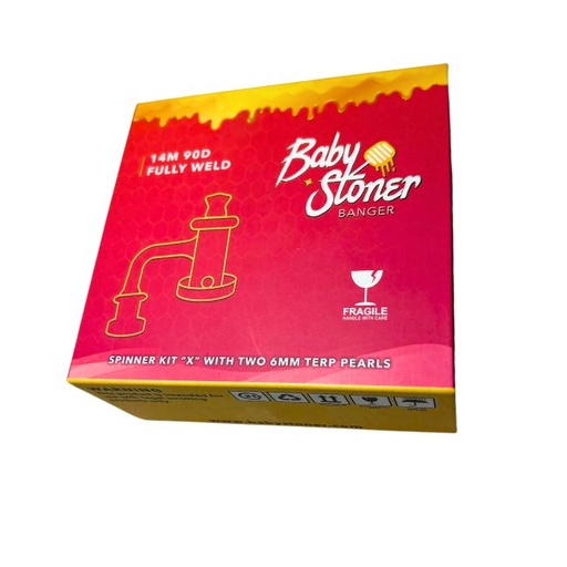 BABY STONER 14MM MALE 90 DEGREE FULLY WELD BANGER SPINNER KIT ''X'' WITH 2 6MM TERP PEARLS