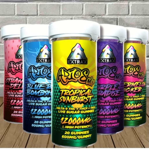 EXTRAX ADIOS MF D9 + THC + THCP + THCA  LIVE SUGAR 12000MG GUMMIES 20CT JAR