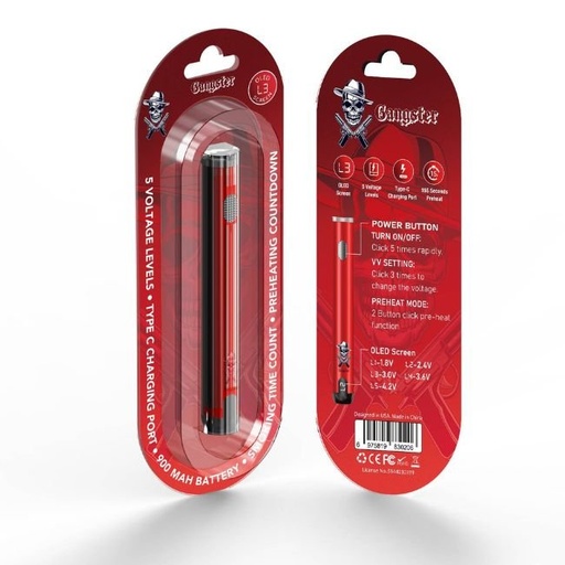 [GANGSTERBATT] GANGSTER 510 THREAD 900 mAH BATTERY MIX COLORS 10CT/BOX