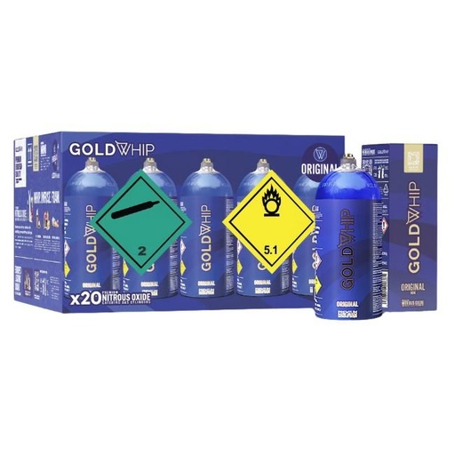 [GOLDWHIPMINI] GOLD WHIP N2O 200G / 0.3L MINI TANKS ORIGINAL CHARGER 20CT/ BOX